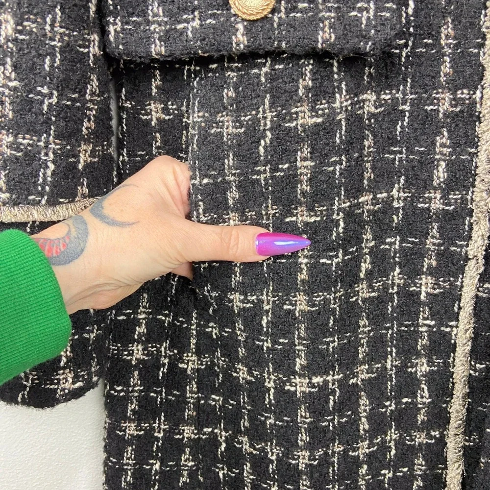 gstudio Black Tweed Long Coat Size 55 US XS-S‎ Gold Buttons Gossip Girl Glam